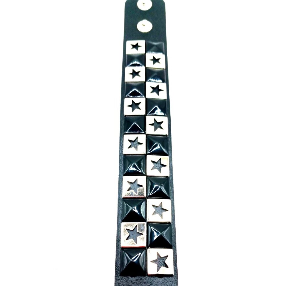 Skater 2 Row Black Studs + Star Vegan Leather Bracelet New
